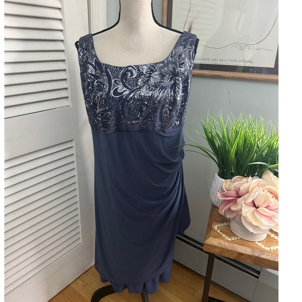 Lourea Dress Womens 20W Blue Slinky Sheath Sequin Cocktail Evening Wedding